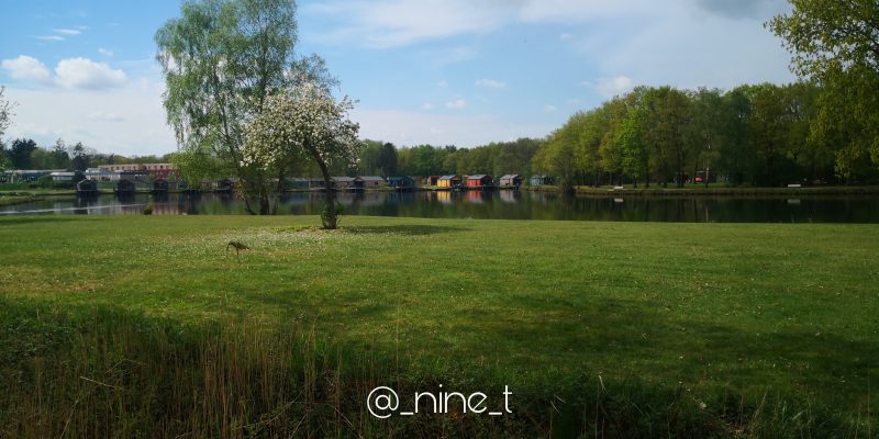 Blick über See. Im Hintergrund bunte Häuschen